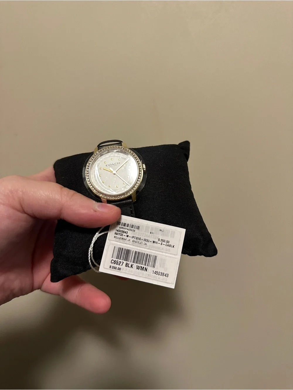Coach women’s Black Leather Watch with Gold-Tone Case